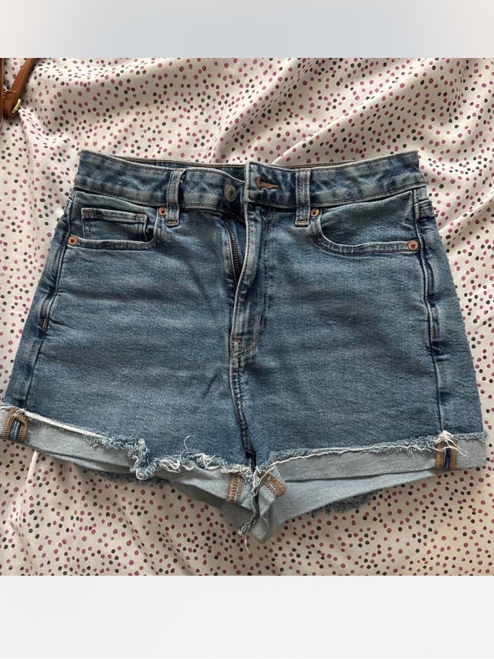 American Eagle Outfitters Light Blue High-Rise Frayed Denim Shorts